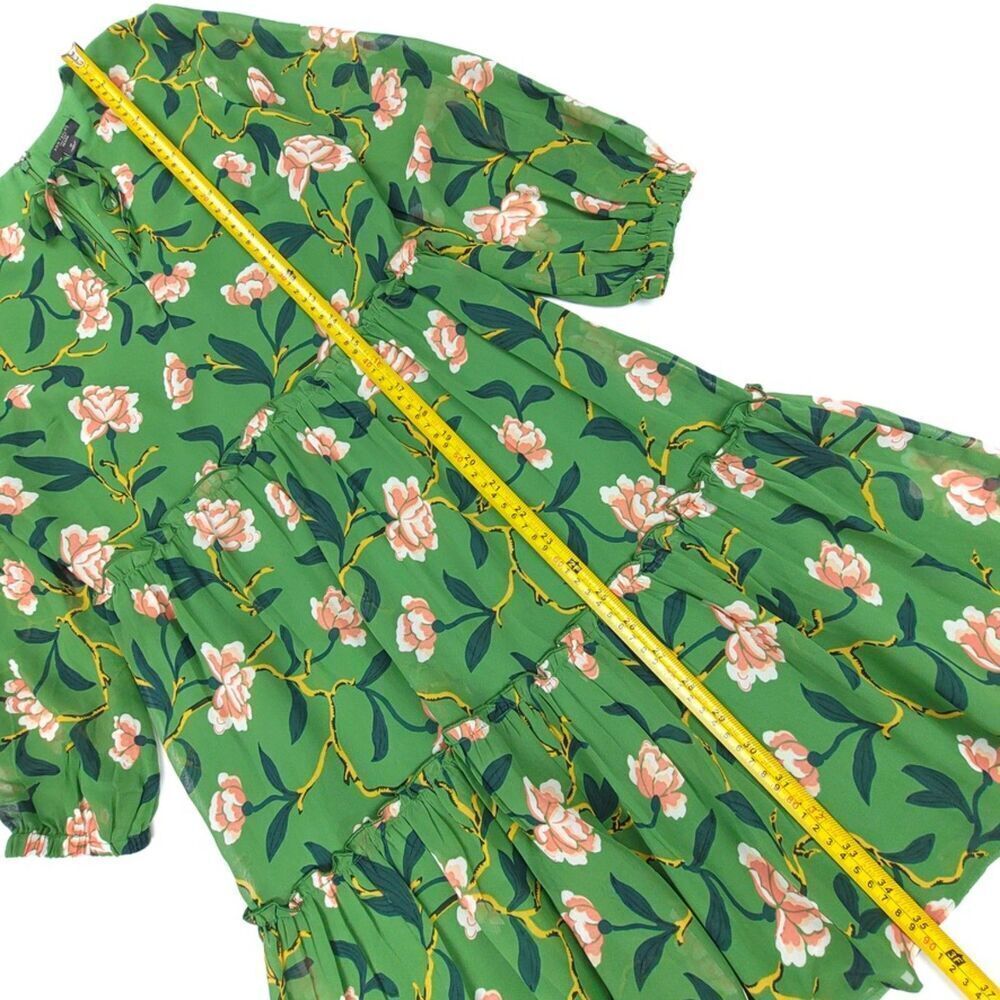 NEW Ann Taylor Cottagecore Boho Tiered Flared Mini Dress Olive Floral 2 Petite - Picture 4 of 8